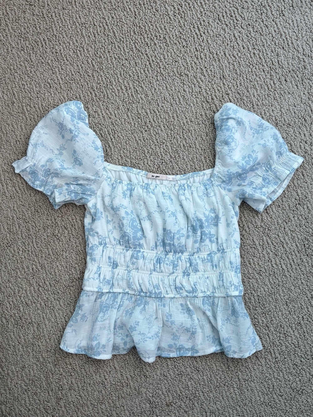 miami Light Blue Floral Puff-Sleeve Top